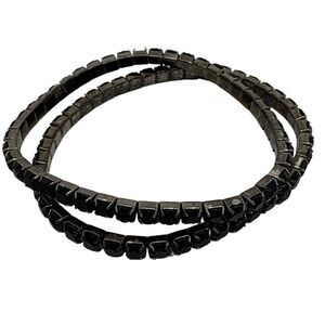 2 Black Rhinestone Tennis Bracelet Silver Tone Flexible‎ Dressy Costume Jewelry